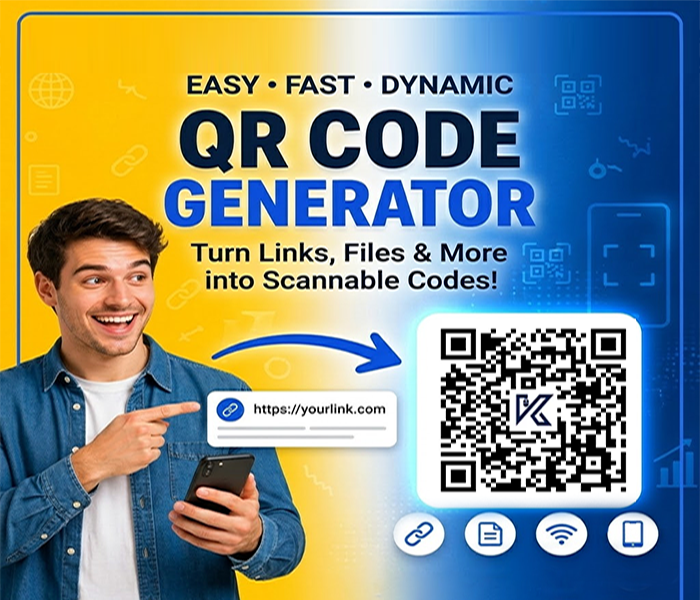 Businessman scanning QR code with smartphone in modern office